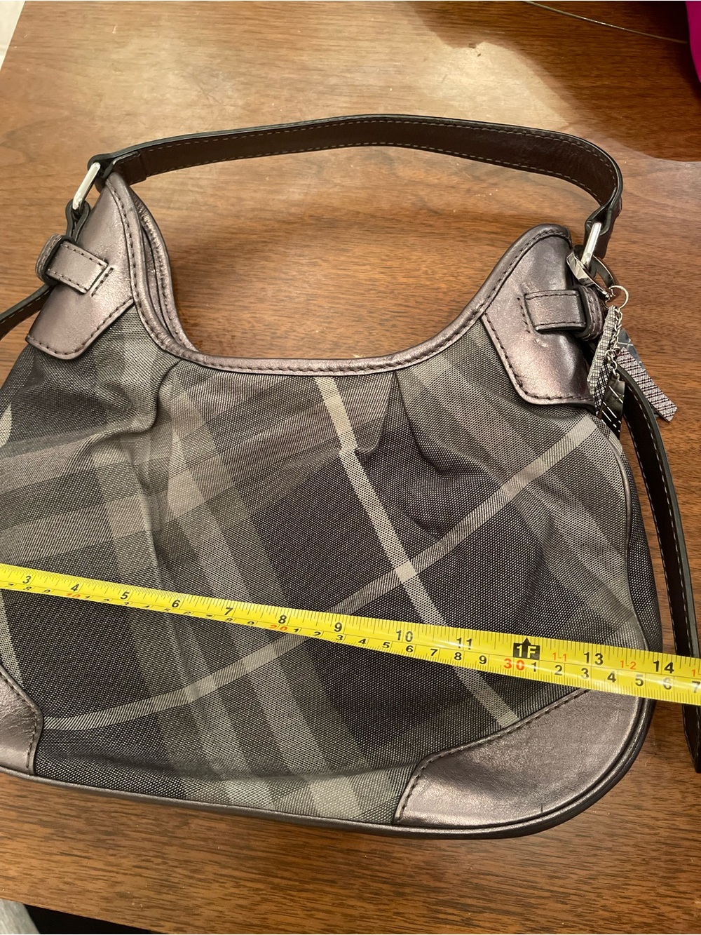 Burberry Charcoal Plaid Shoulder Hobo Bag - Picture 7 of 11